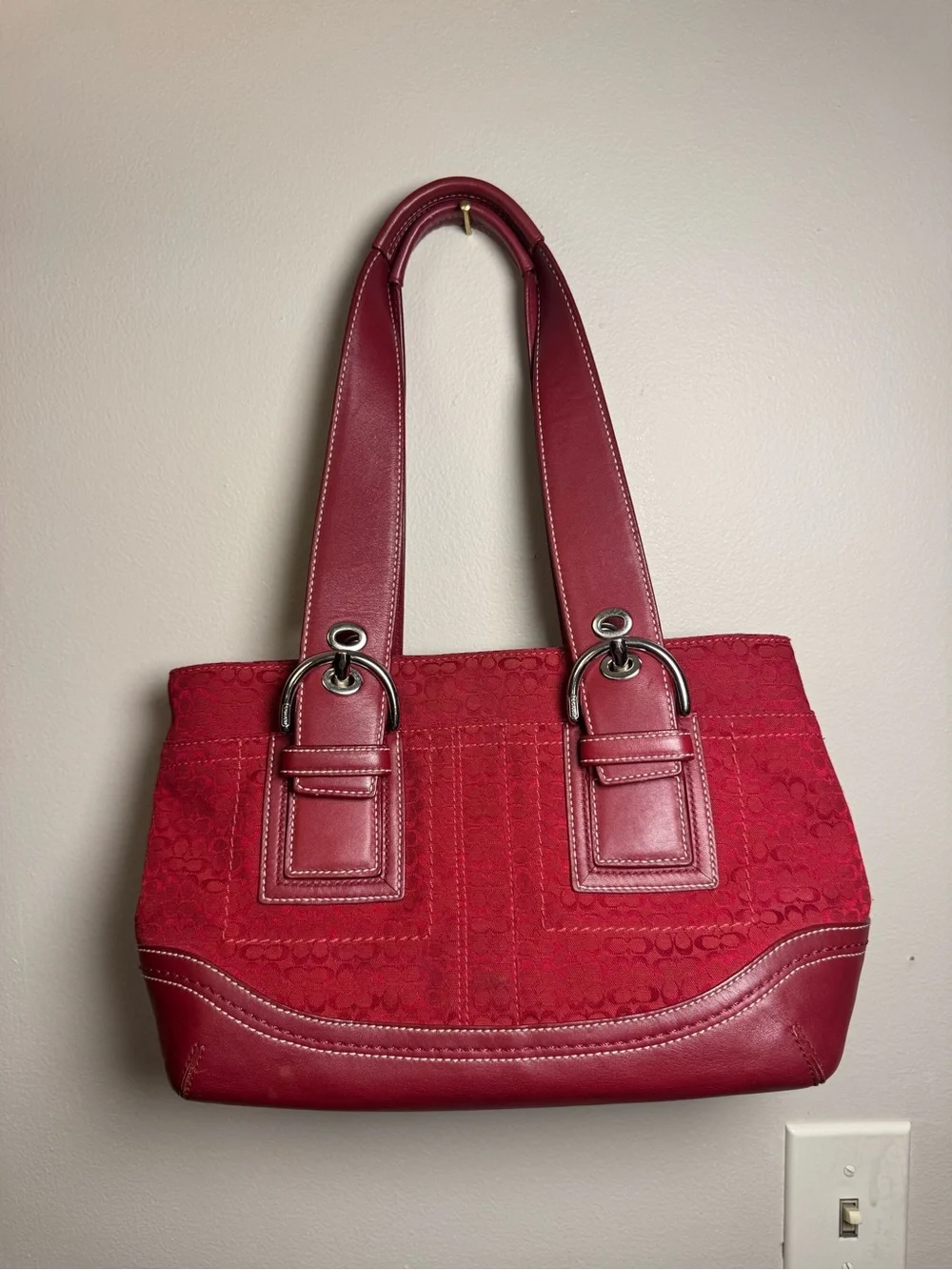 Coach Red Signature Soho Tote and Wallet Set